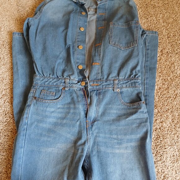 Women's Fashion High Waist Long Sleeve Denim Jumpsuit-Medium - Picture 4 of 6